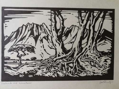 Jacobus Hendrik Pierneef Woodblock Prints, plate signed