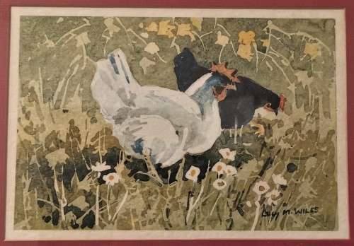 WONDERFUL LUCY WILES WATERCOLOUR OF HENS