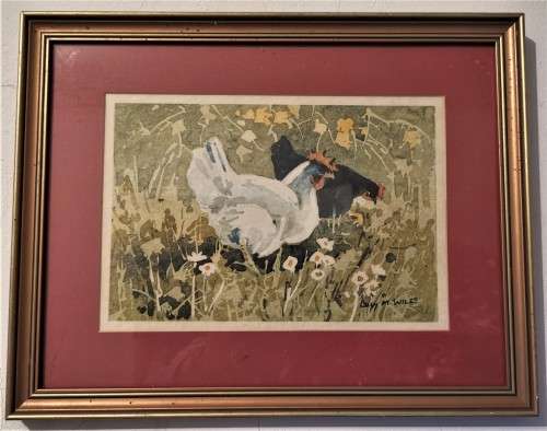 WONDERFUL LUCY WILES WATERCOLOUR OF HENS