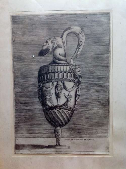 ENEA VICO (1523-1567) ANTIQUE VASE WITH HOUND HEAD HANDLE