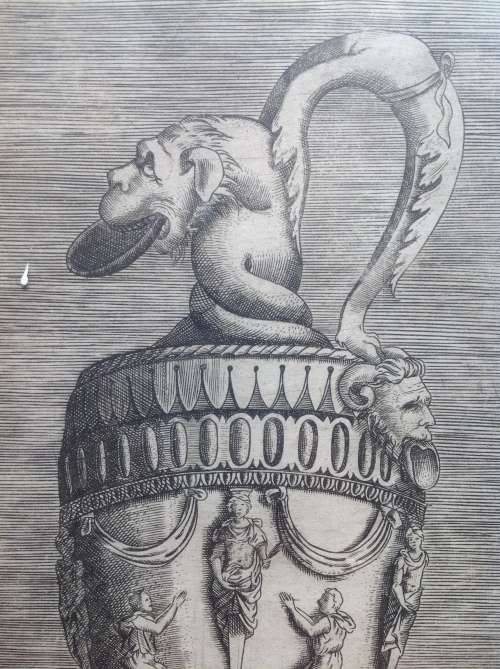ENEA VICO (1523-1567) ANTIQUE VASE WITH HOUND HEAD HANDLE
