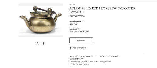 A 16TH CENTURY FLEMISH LEADED BRONZE TWIN-SPOUTED LAVABO, the 16th century way to wash ones hands