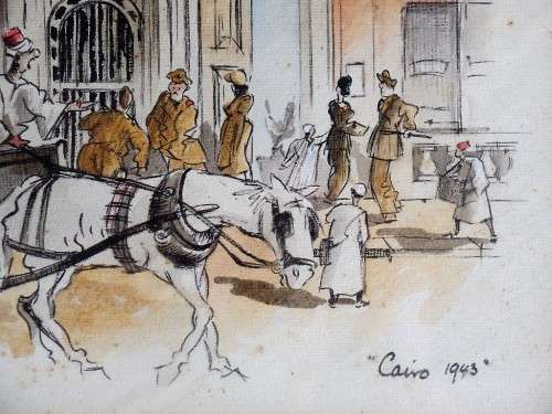 PHILIP BAWCOMBE WAR TIME ARTIST CAIRO 1943 WATERCOLOUR