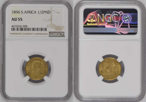 South Africa 1896 Half Pond Paul Kruger pre Boer War ZAR gold coin AU55
