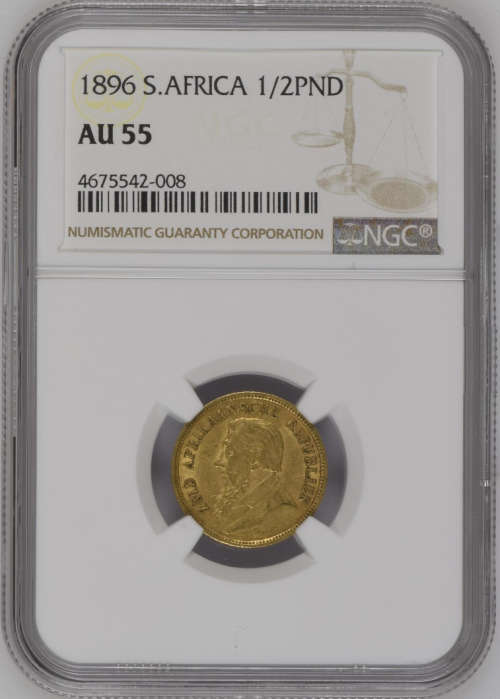 South Africa 1896 Half Pond Paul Kruger pre Boer War ZAR gold coin AU55