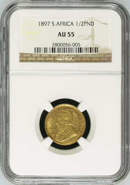 South Africa 1897 Half Pond Paul Kruger pre Boer War ZAR gold coin AU55