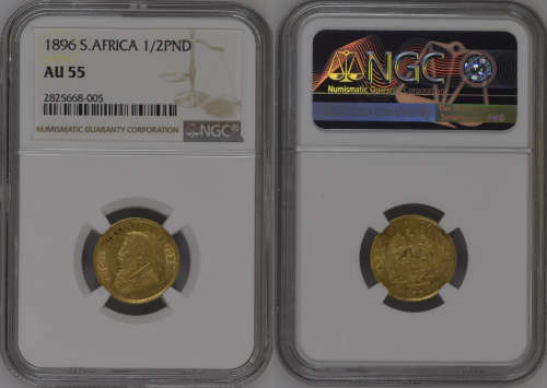 South Africa 1896 Half Pond Paul Kruger pre Boer War ZAR gold coin AU55