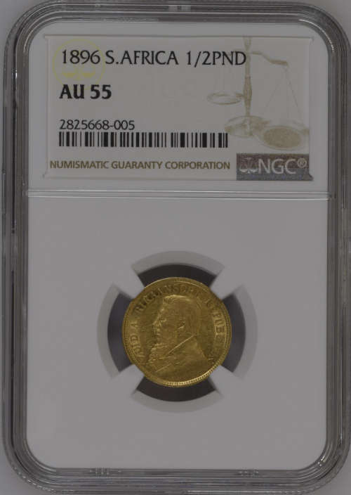 South Africa 1896 Half Pond Paul Kruger pre Boer War ZAR gold coin AU55