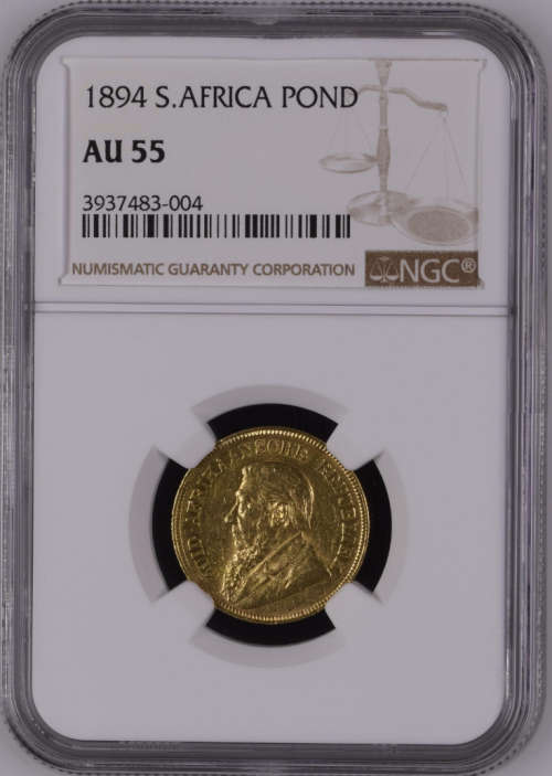 South Africa 1894 Pond Paul Kruger pre Boer War ZAR gold coin AU55