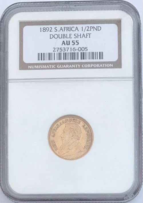 South Africa 1892 Half Pond Paul Kruger pre Boer War ZAR gold coin AU55