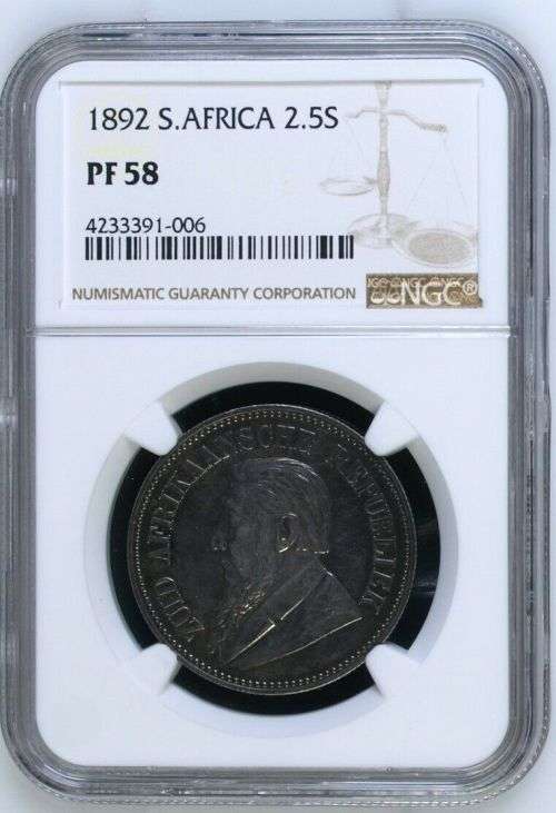 1892 2.5 Shilling Proof Paul Kruger pre Boer War ZAR