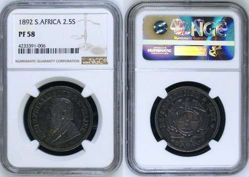 1892 2.5 Shilling Proof Paul Kruger pre Boer War ZAR