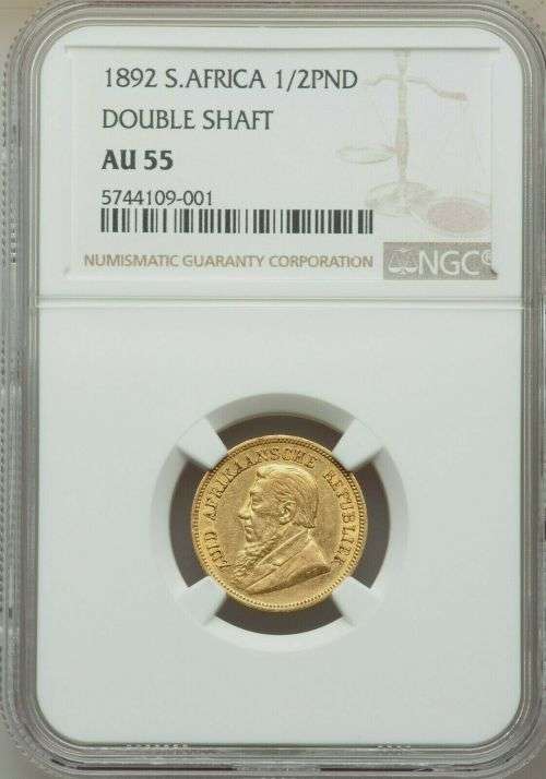 South Africa 1892 Half Pond Paul Kruger pre Boer War ZAR gold coin AU55