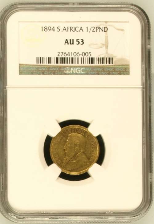 South Africa 1894 Half Pond Paul Kruger pre Boer War ZAR gold coin AU53