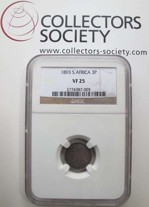1893 ZAR South Africa 3 PENCE NGC VF25