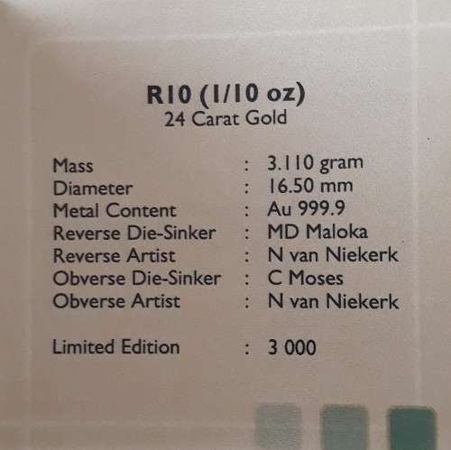 GOLD NATURA 1/10 OZ GOLD COIN, RHINO