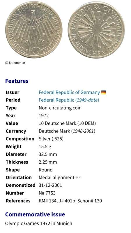 1972 SILVER GERMAN OLYMPIC COMEMRATIVE COIN...