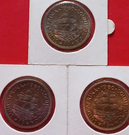 PROOF 1960 1D,1/2D AND 1/2c COINS,DIFFERENT TONING, ONE BID FOR THE LOT...