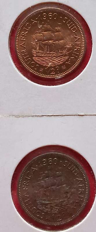 PROOF 1960 1D,1/2D AND 1/2c COINS,DIFFERENT TONING, ONE BID FOR THE LOT...