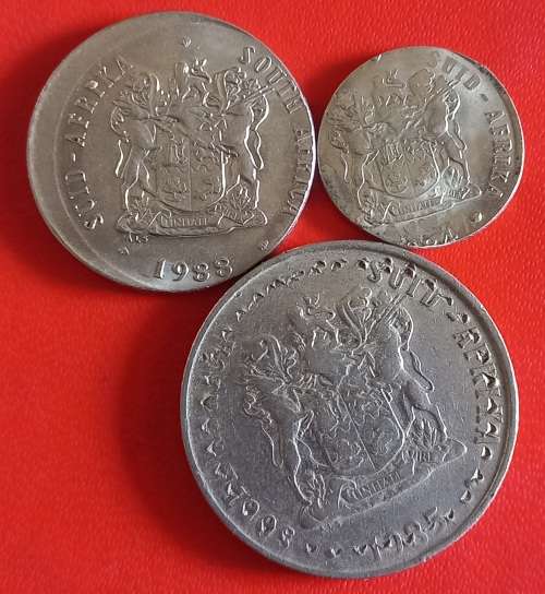 3 RSA ERROR COINS,FOR ONE BID...1985 50c,1988 20c and 1984 10c