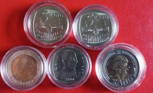 SET OF 5 UNCIRCULATED AND ENCAPSULATED R5 COINS AS PER IMAGES