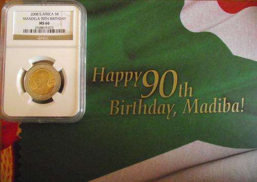 GREAT MS 66 NGC GRADED COIN AND HARD COVER 90TH BIRTHDAY STAMP COMBO