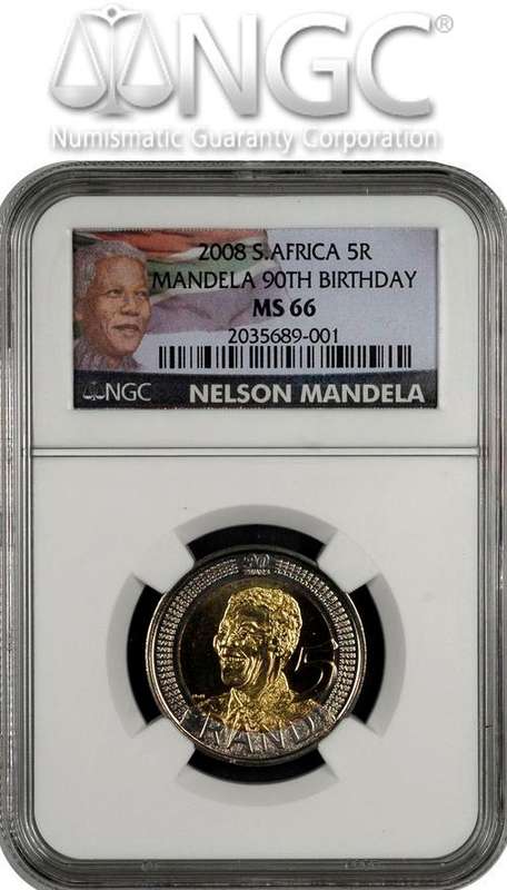 MS66  MANDELA 2008 R5 NEW LTD COLOUR LABEL NGC GRADED MS 66!!!