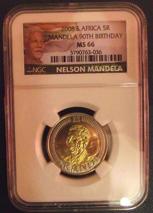 NEW MS66  MANDELA 2008 R5 NEW Limited COLOUR LABEL NGC GRADED