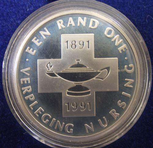 SILVER 1991 NURSING R1 COIN IN BLUE SA MINT BOX,ENCAPSULATED!!