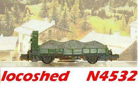 N gauge Low Side Open Goods Truck w brake cubicle + ballast load 2-axle/70mm mint boxed N4532 Arnold