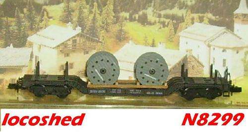 N gauge NEW boxed 4-axle Well Wagon loaded w Cable Drums 130mm orig.boxed N8299 L.FLM