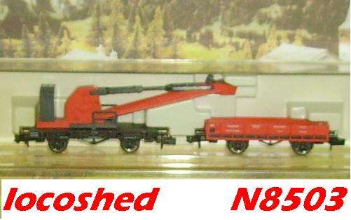 N gauge Track Mainenance Crane w support wagon 120mm mint boxed N8503 L.FLM