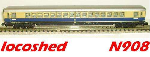 N gauge PASSENGER COACHES DB blue-beige, pre-owned top condition #N908 incl.dining, guard + baggage
