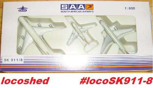 SouthAfricanAirways SAA B737 + A300 + B747-300 set of 3, 1in600scale,Schabak,NEW+boxed #locoSK911-8