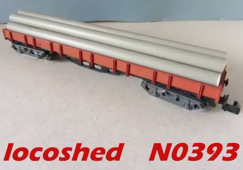 N gauge Mill Gondola 60ft with long pipe load (2 dbl.bogie/120mm) boxed  N393 L.Ibertren