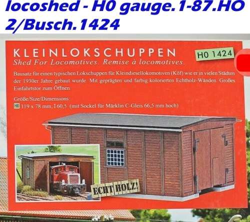 H0 gauge Locomotive shed single track genuine timber building kit, H0.1-87.HO 2/Busch.1424