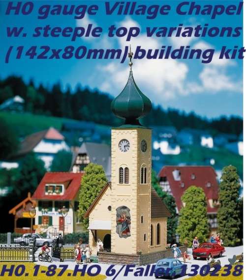 H0 gauge Village Chapel w. steeple top variations (142x80mm) building kit H0.1-87.HO 6/Faller.130238