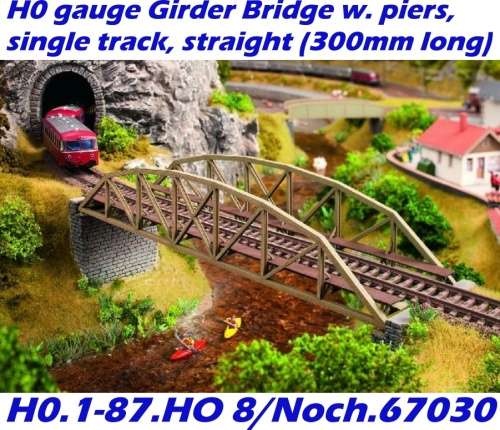 H0 gauge Girder Bridge w. piers, single track, straight (300mm long) bldg kit, H0.1-87.HO Noch.67030