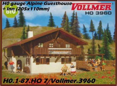H0 gauge Alpine Guesthouse + Inn (205x110mm) building kit, H0.1-87.HO 7/Vollmer.3960