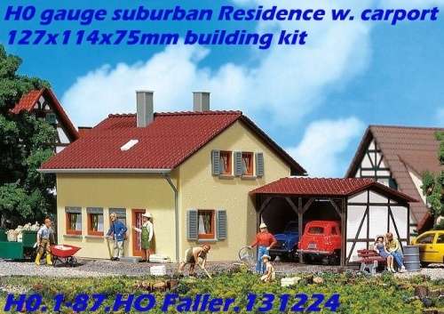 H0 gauge suburban Residence w. carport 127x114x75mm building kit #H0.1-87.HO Faller.131224