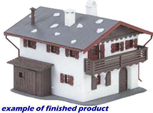 H0 gauge set of TWO Alpine Houses, varied decors, @96x92x60mm buildingkit #H0.1-87.HO Faller.190162