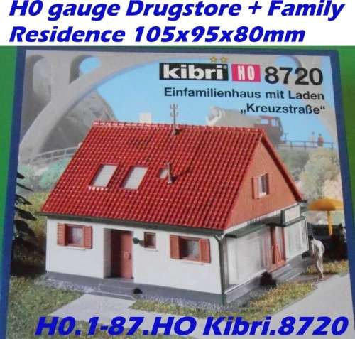 H0 gauge Drugstore + Family Residence 105x95x80mm building kit #H0.1-87.HO Kibri.8720