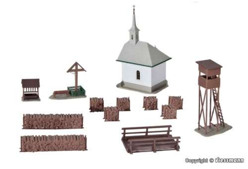 H0 gauge Alpine Wayside Chapel + Hunting Stand + Scenic Forest decor bldgkit #H0.1-87.HO Kibri.9780