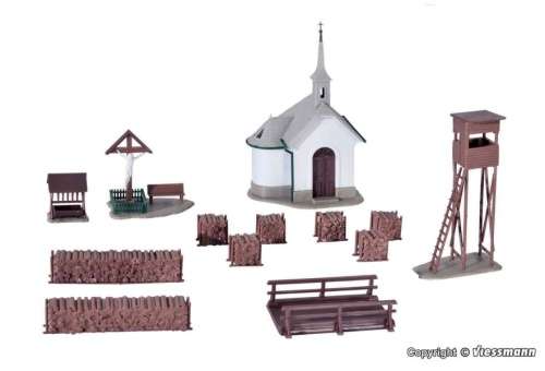 H0 gauge Alpine Wayside Chapel + Hunting Stand + Scenic Forest decor bldgkit #H0.1-87.HO Kibri.9780