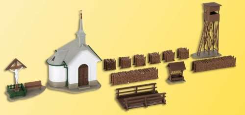 H0 gauge Alpine Wayside Chapel + Hunting Stand + Scenic Forest decor bldgkit #H0.1-87.HO Kibri.9780