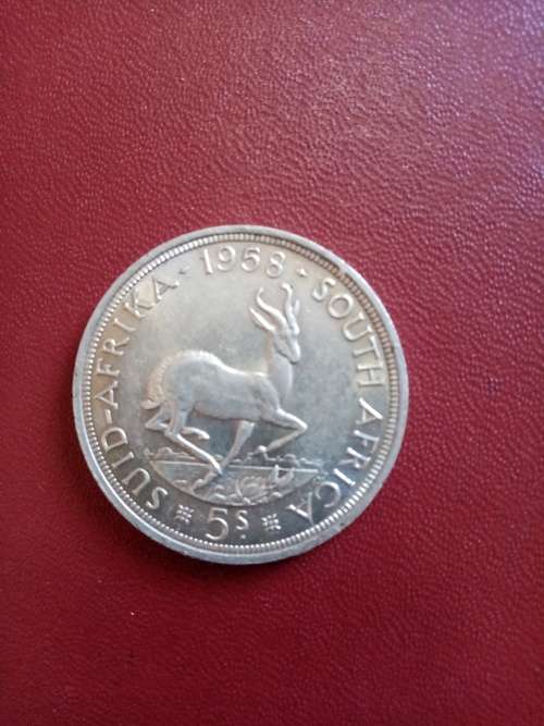 South African Silver 1958 Queen 5 Shilling Coin