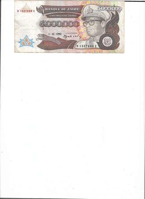ZAIRE Z5,000,000.00 1992 Banknote