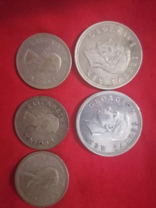 2x1952 5/-Shilling& 3x2.5Shilling(1953,54,58) 98.3gr@50% =49.15gr of silver