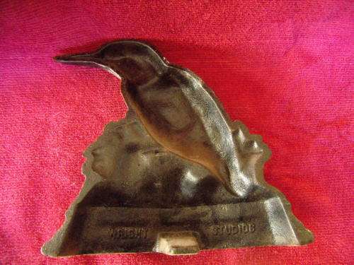 Vintage Wright Studios Cast Iron King Fisher Door Stop.