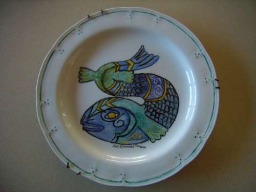 Display Plate with Hand Painted Fish Design